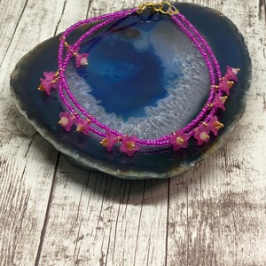 Handmade Pink Beaded Flower Anklet: Multi-Layer Design