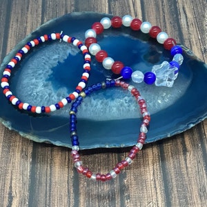 Patriotic bracelet,stretch bracelet,  jewelry set, handmade