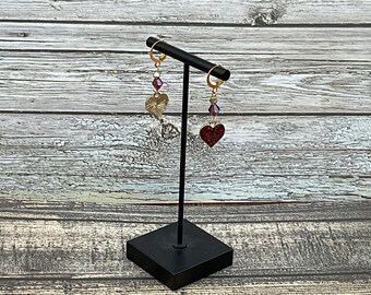 Pendientes de cuentas con dije de corazón brillante para el día de San Valentín, hechos a mano