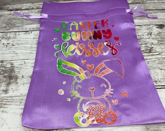Personalized Easter Satin Drawstring Bag: Purple Gift Bag
