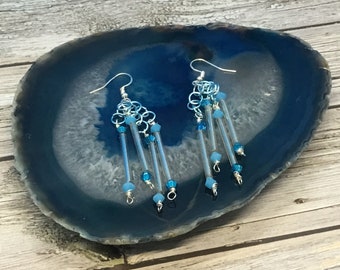 Turquoise layered bead earrings, handmade