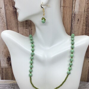 Green necklace set, beaded necklace, green earrings, howlite beads, bead earrings, drop earrings, necklace and earrings set, handmade