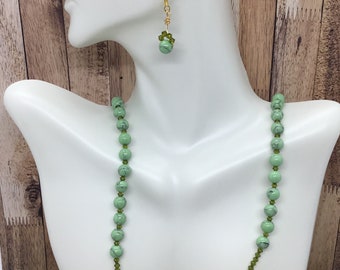 Handmade Green Howlite Beaded Necklace and Earrings Set