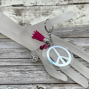 Peace Zeichen Schlüsselanhänger, Bead Schlüsselanhänger, Taschenbaumler, Taschenbaumler, Geburtstagsgeschenk, Geschenk für besondere Anlässe