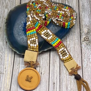 Multi color seed bead weaved belt, clothing accessory, handmade