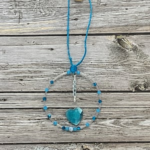 Turquoise Rhinestone Heart Suncatcher: Beaded Car Ornament