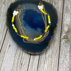 Yellow Beaded Multi-Layered Anklet: Handmade Butterfly Charm