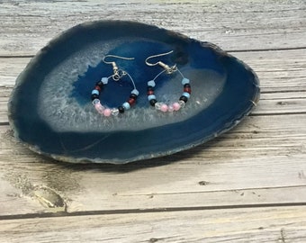 Multi color hoop beaded earrings, handmade