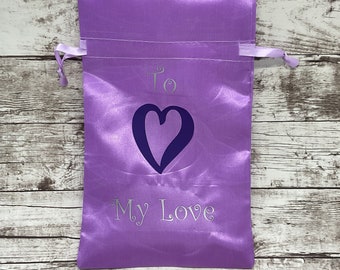 Purple Satin Drawstring Gift Bag: Valentine's Day Personalized Bag