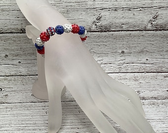 Bracciale elastico con perline di strass patriottici: celebrazione del 4 luglio