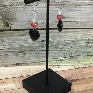 Heart earrings, Black earrings, crystal  earrings, beaded earrings, Valentines Day, drop earrings, woman’s earrings, handmade