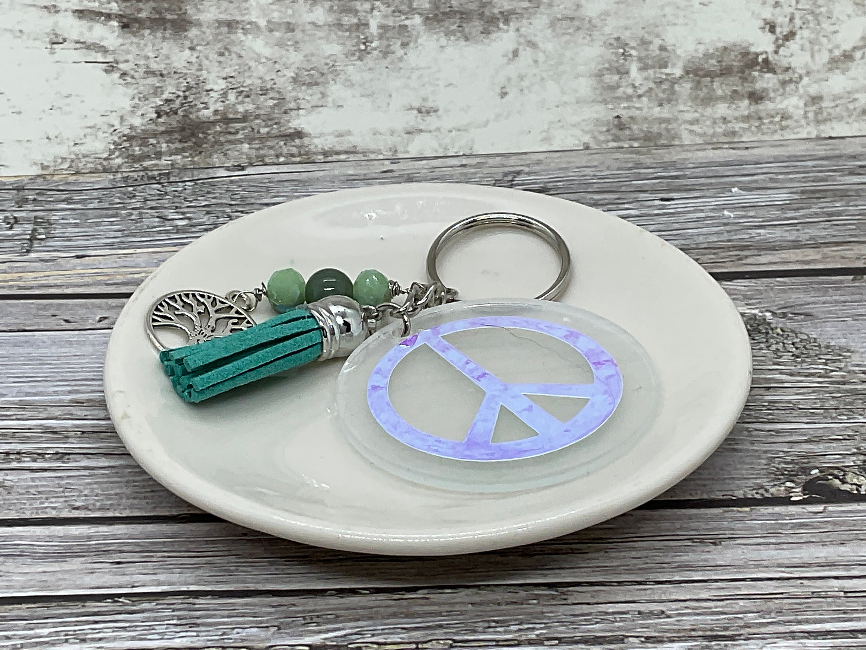 Peace Sign Keychain: Handmade Beaded Tassel Purse Charm - Etsy