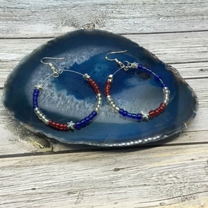 Patriotic earrings,  bead earrings, large earrings, hoop earrings, handmade