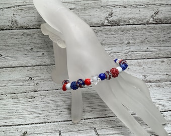 Pulsera elástica de cuentas patrióticas: diamantes de imitación y resina