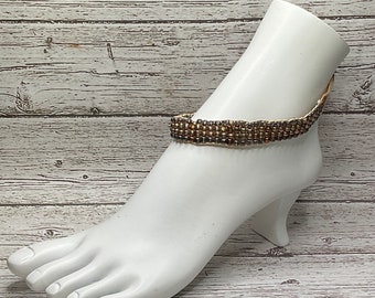 Boot anklet, seed bead anklet, large anklet, weaved anklet,  adjustable anklet, large anklet, brown anklet, handmade