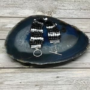 Zebra Striped Beaded Bracelet: Woven Seed Beads, Glass Crystals