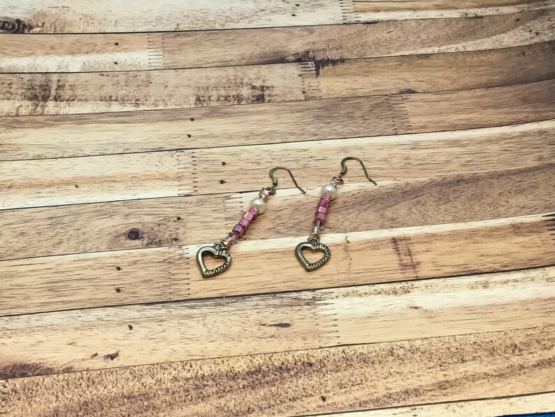 heart earrings Valentine\u2019s Day Pink beaded earrings womans earrings handmade