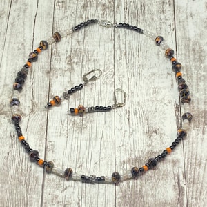 Handmade Halloween Beaded Jewelry Set: Black & Orange Fire Crystals