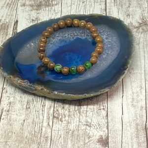 Handmade Wood Bead Bracelet: Picasso Jasper Accent