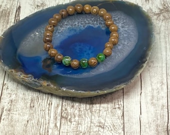 Handmade Wood Bead Bracelet: Picasso Jasper Accent