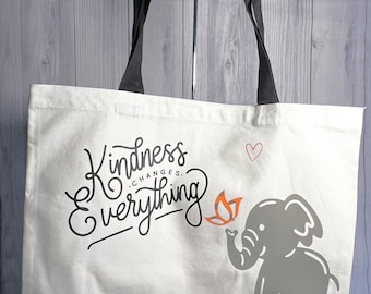 Elephant Canvas Tote Bag, Personalized Teacher Gift, Reusable Shopping Bag