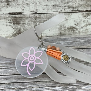 Pfirsich Schlüsselanhänger, Blumen Schlüsselanhänger, Quaste Schlüsselanhänger, handgemacht, Taschenanhänger, Taschenanhänger, Geburtstagsgeschenk, Geschenk für besondere Anlässe