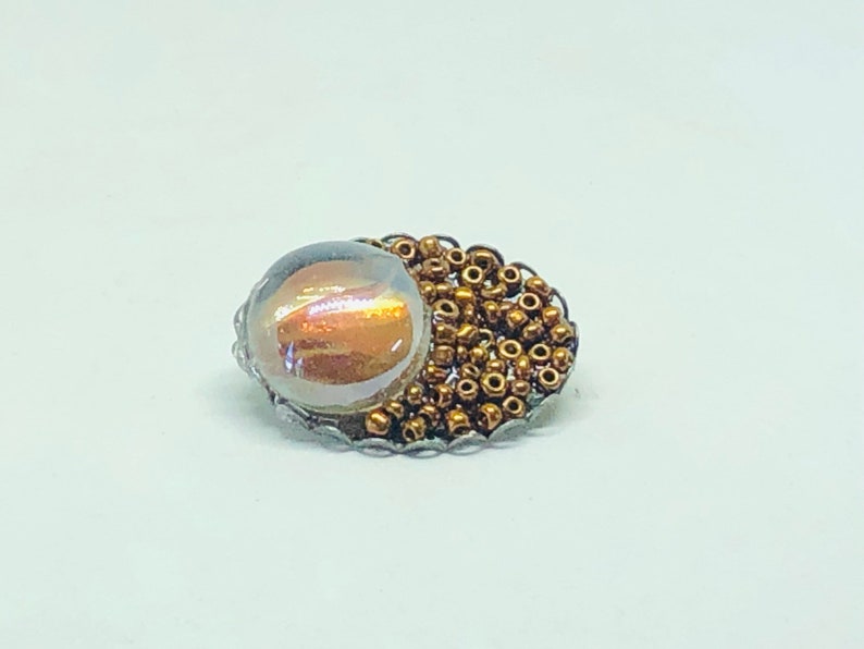 lapel pin hat pin Brown bronze pin handmade beaded pin scarf cabochon