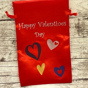 Red satin Drawstring  gift bag for Valentine’s day personalized gift bag, customized bag