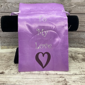 Personalized Purple Satin Drawstring Gift Bag: Valentine&#39;s Day Favor