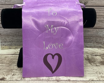 Personalized Purple Satin Drawstring Gift Bag: Valentine's Day Favor
