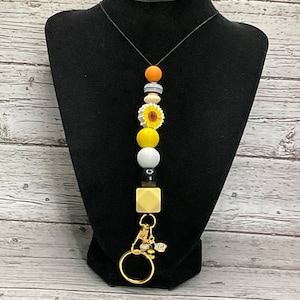 Bumble Bee & Sunflower Beaded Lanyard: ID Badge, Keys, Glasses