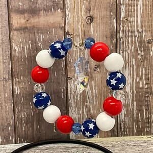 Handmade Patriotic Beaded Ornament: Red, White, and Blue Decoration