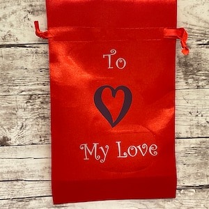 Red satin Drawstring  gift bag for Valentine’s day personalized gift bag, customized bag