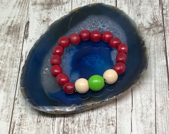 Red chunky wooden bead stretch bracelet, handmade