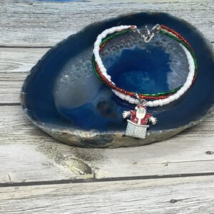Handmade Christmas Bracelet: Santa Charm, Seed Bead Multi-Layer Design