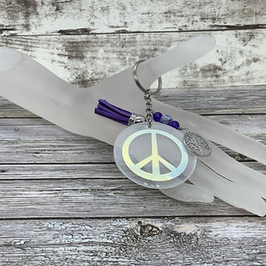 Peace Zeichen Schlüsselanhänger, Bead Schlüsselanhänger, Taschenbaumler, Taschenbaumler, Geburtstagsgeschenk, Geschenk für besondere Anlässe