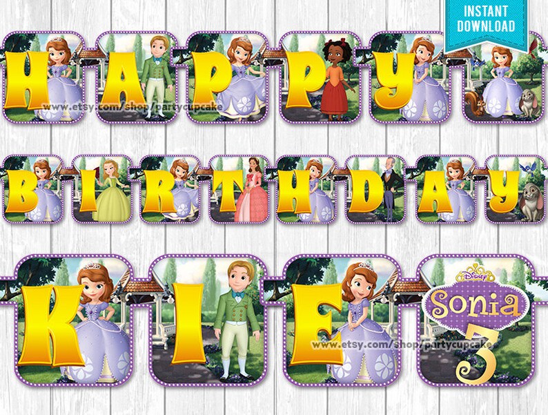 Sofia The First Happy Birthday Banner Child Name Banner Etsy