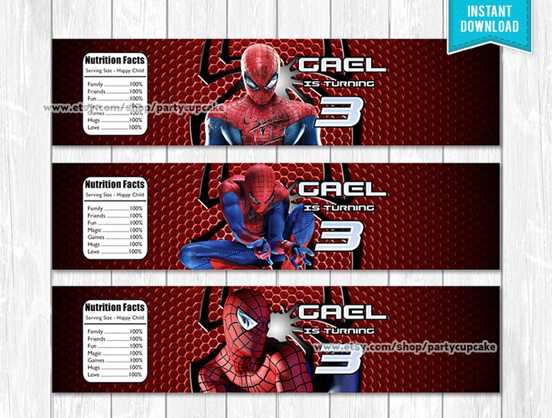 INSTANT DOWNLOAD Editable Text In Power Point Spiderman Water Bottle Label Spiderman Hombre Ara\u00f1a Peter Parker Mary Jane