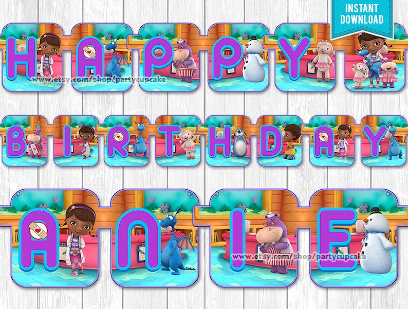 Doc Mcstuffins Happy Birthday Banner Child Name Banner Etsy
