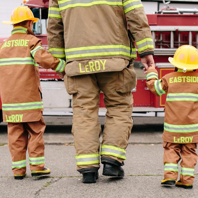 Personalized Kids Firefighter Costume: Authentic Appliqué, Pretend Play, Halloween Costume, Birthday Gift, Photo Shoot image 18