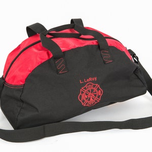 Firefighter Bag Travel Bag Duffel Bag Embroidered Bag with your 1st initial & Last name above the Maltese Cross Firefighter Gift image 1