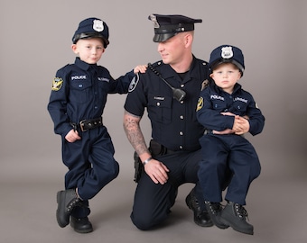 Kid's Police Costume - Embroidery PERSONALIZED, Authentic, High-Quality! Comes w/ hat shown! Sizing in item description.