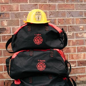 Firefighter Bag Travel Bag Duffel Bag Embroidered Bag with your 1st initial & Last name above the Maltese Cross Firefighter Gift image 4