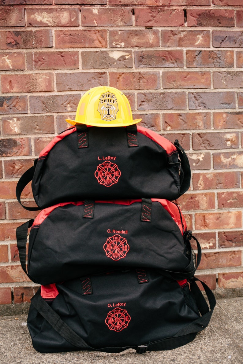 Firefighter Bag Travel Bag Duffel Bag Embroidered Bag with your 1st initial & Last name above the Maltese Cross Firefighter Gift image 4