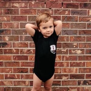 Firefighter Baby Onesie: Maltese Cross, Little Hero Badge