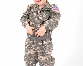 Kid's Army Costume | Authentically PERSONALIZED | FREE Camo Hat | Kid's Camo Costume | Kid's Birthday gift | Kid's Halloween Costume