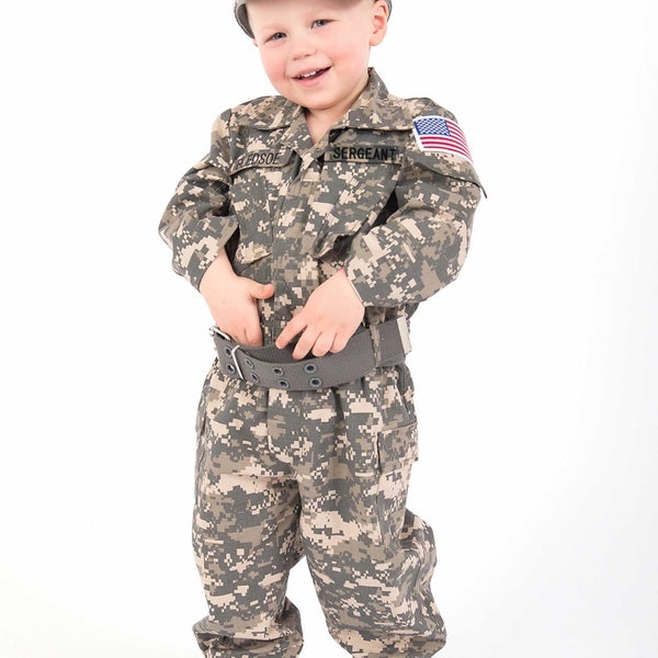 Kid's Army Costume | Authentically PERSONALIZED | FREE Camo Hat | Kid's Camo Costume | Kid's Birthday gift | Kid's Halloween Costume