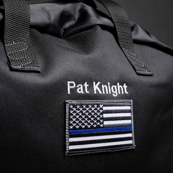 Police Officer Bag | Travel Bag | Duffel Bag | Embroidered Bag with name above a Thin Blue Line Flag | High-quality |  Police Officer Gift