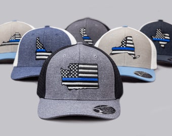 Thin Blue Line Police Hat | State Shaped Law Enforcement Embroidered Cap