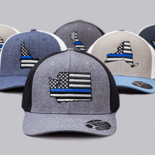 Police Officer Hat | Thin Blue Line Hat | Trucker Hat | Hat for Men | Police Department Hat | American Flag Hat | Police Officer Gift